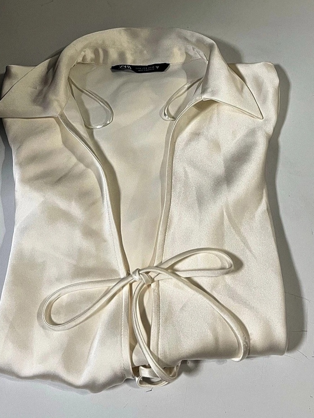 Zara Satin Tie-Front Blouse Cream Blouse